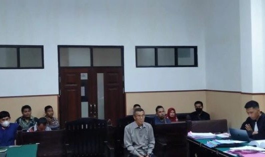 Saksi kasus korupsi pengelolaan anggaran Dishub Dompu, mantan Kepala Dishub Dompu Syafruddin menghadiri sidang di Pengadilan Tipikor Mataram, Kamis (27/3/2024).
