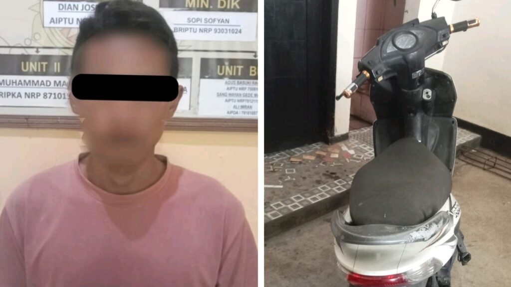 Pelaku pencurian sepeda motor inisial AR, asal Lingsar Lombok Barat ditangkap polisi, Selasa (30/4/2024).