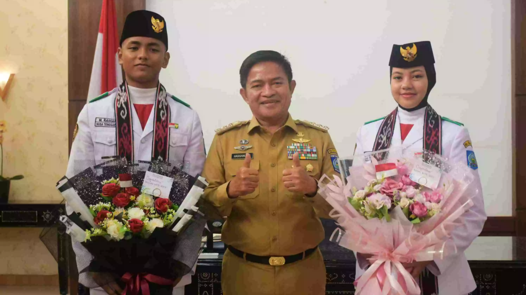 Pj Gubernur NTB, Dr. Hassanudin menerima silahturahmi Paskibraka Nasional perwakilan dari Provinsi NTB untuk pengibaran bendera di Ibu Kota Nusantara (IKN), Senin (26/8/24).