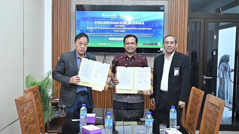 Bank NTB Syariah dan Universitas Bumigora menandatangani kerja sama digitalisasi pengelolaan keuangan pendidikan, termasuk layanan Virtual Account, CMS Corporate, dan integrasi Host to Host.