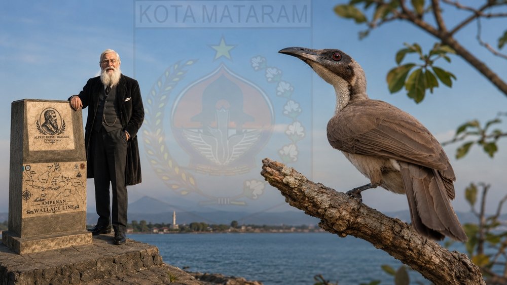 Ilustrasi koak kaok, lambang Kota Mataram dan jejak Alfred Russel Wallace di Ampenan. Di tengah HUT ke-33 Kota Mataram, keberadaan burung yang menjadi bagian dari lambang kota menghadirkan pertanyaan tentang ruang hidup satwa di tengah perkembangan kota.