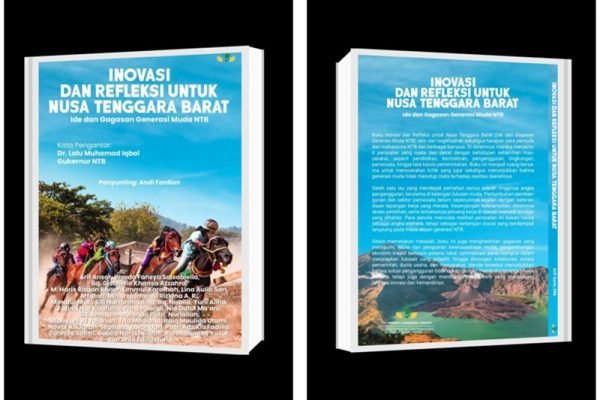 Cover buku buku antologi esai berjudul "Inovasi dan Refleksi untuk Nusa Tenggara Barat: Ide dan Gagasan Generasi Muda NTB"