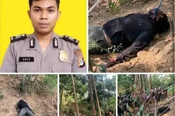 Mayat Brigadir Esco Faska Rely saat ditemukan oleh warga di kawasan Nyiur Lembang Lombok Barat.