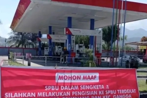 Salah satu SPBU yang masih belum beroperasi di Lombok Utara. (Foto. kicknews.today/Ist)
