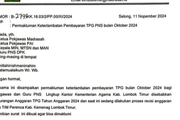 Permakluman keterlambatan pembayaran Tunjangan Profesi Guru (TPG)