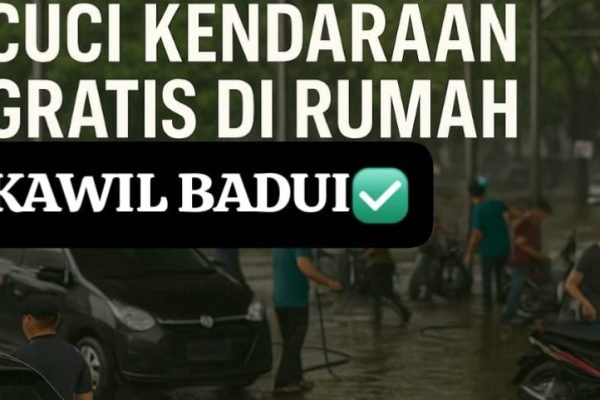 Gambar informasi cuci kendaraan bermotor gratis di rumah Kadus Badui
