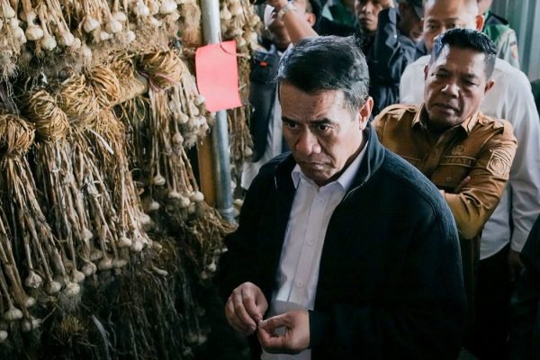 Menteri Pertanian mengecek kondisi bawang putih di Sembalun. Foto. Dok. Pemda