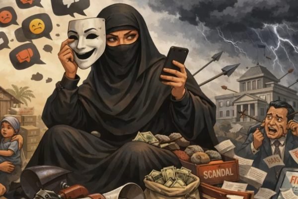 Ilustrasi perempuan bercadar penuh dusta