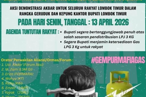 Pamflet aksi tuntut kelangkaan LPG di Lombok Timur, Senin, 13 April. Foto. Ist