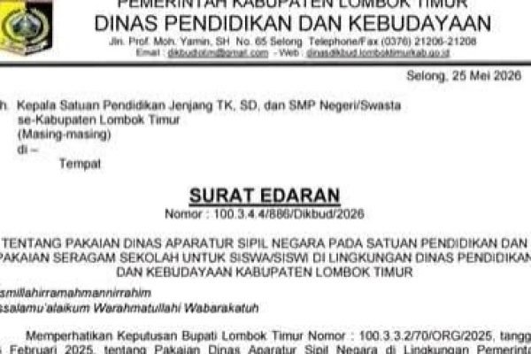 Surat Edaran Dikbud Lombok Timur terkait aturan seragam ASN dan siswa. Foto. Ist