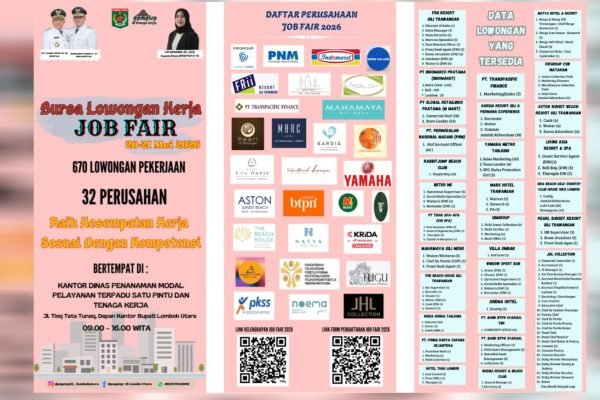 Tampak Pamflet Job Fair yang diadakan DPMPTSP-Naker Lombok Utara. (Foto. kicknews.today/Ist)