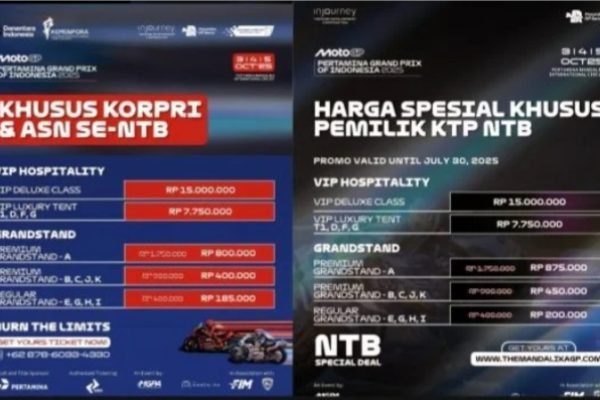 Daftar harga tiket MotoGP untuk warga NTB dan ASN. (Foto. kicknews.today/Ist)
