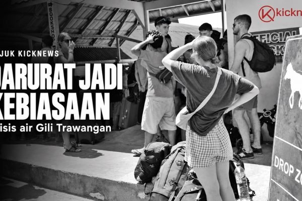Wisatawan berada di kawasan keberangkatan Gili Trawangan. Foto digunakan sebagai visual Tajuk KickNews mengenai krisis air di destinasi tersebut. (Foto: kicknews.today)