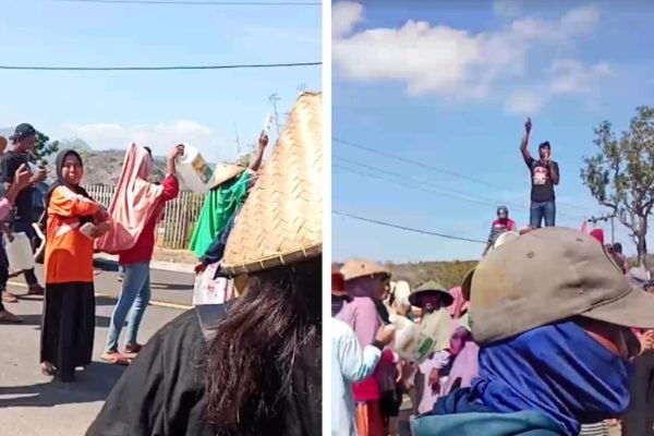 Kesulitan dapat air bersih, ratusan warga Desa Monggo Kecamatan Madapangga Kabupaten Bima blokade jalan nasional, Rabu (23/10/2024).